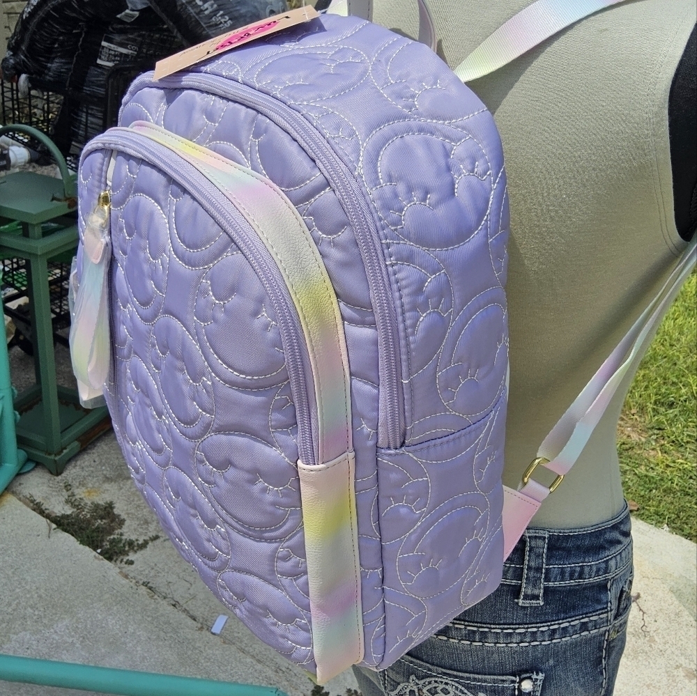 BETSEY JOHNSON PURPLE QUILTED LUV BETSEY SMILEY โบ๏ธ FACE BACKPACK - Picture 2 of 4